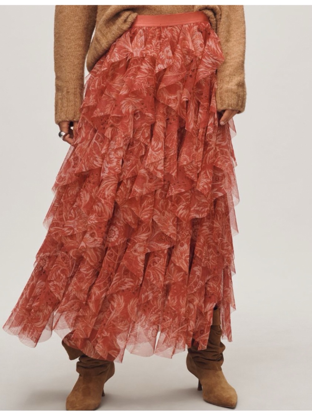 NWT Anthropologie Chéri Ruffled Tulle Swiss dot Embellishment Midi Skirt